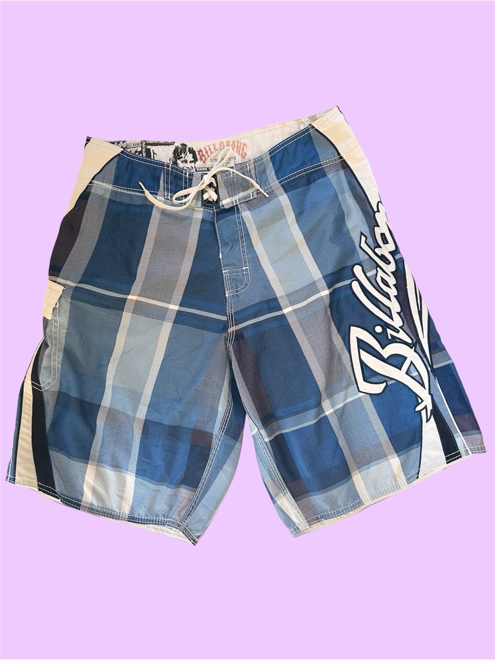 Y2K Billabong Mark Occhilupo Signature AOP Plaid Board Shorts Surf Size 34